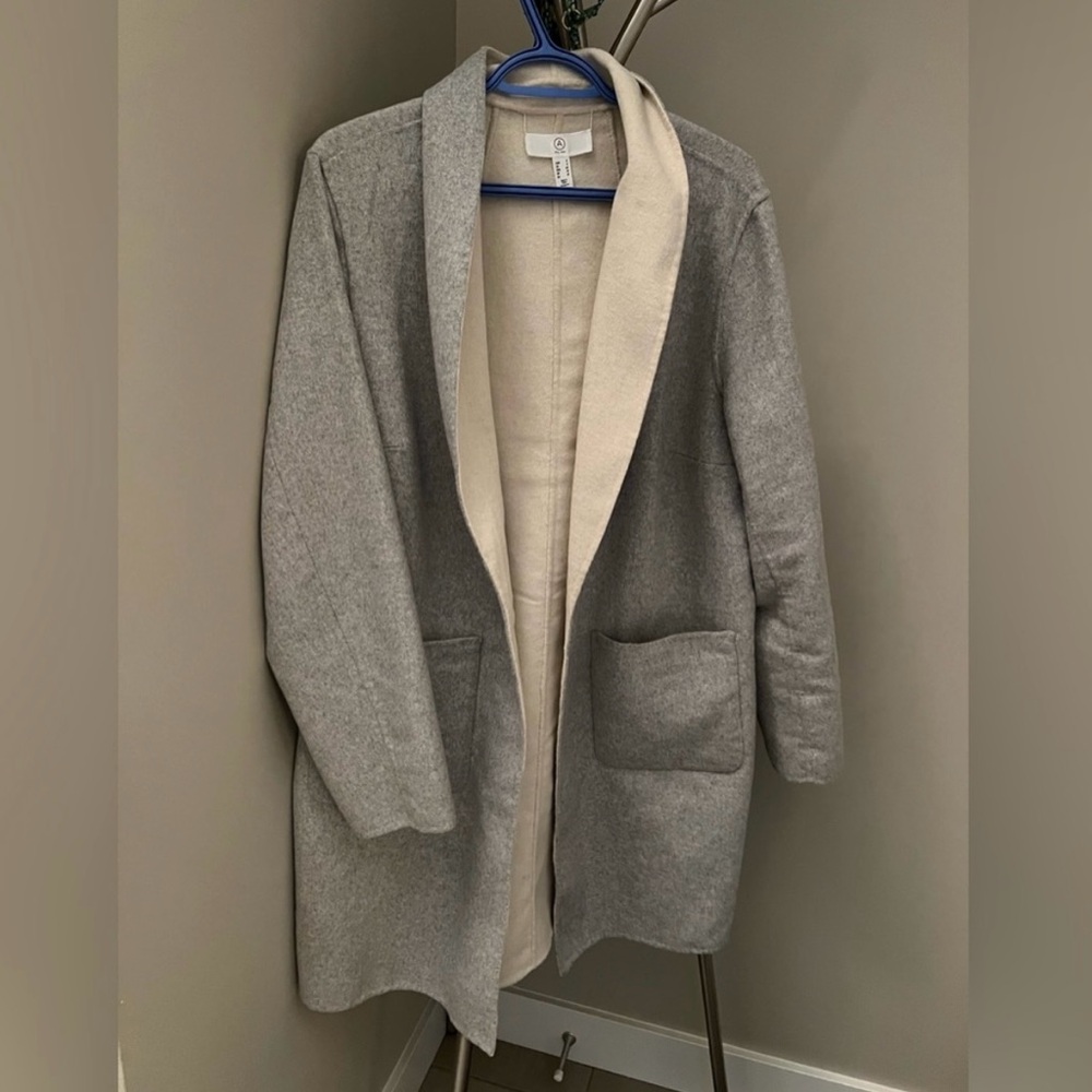 EUC Addition Elle Reversible Women's Gray & Cream Sweater Coat sz X (14/16)